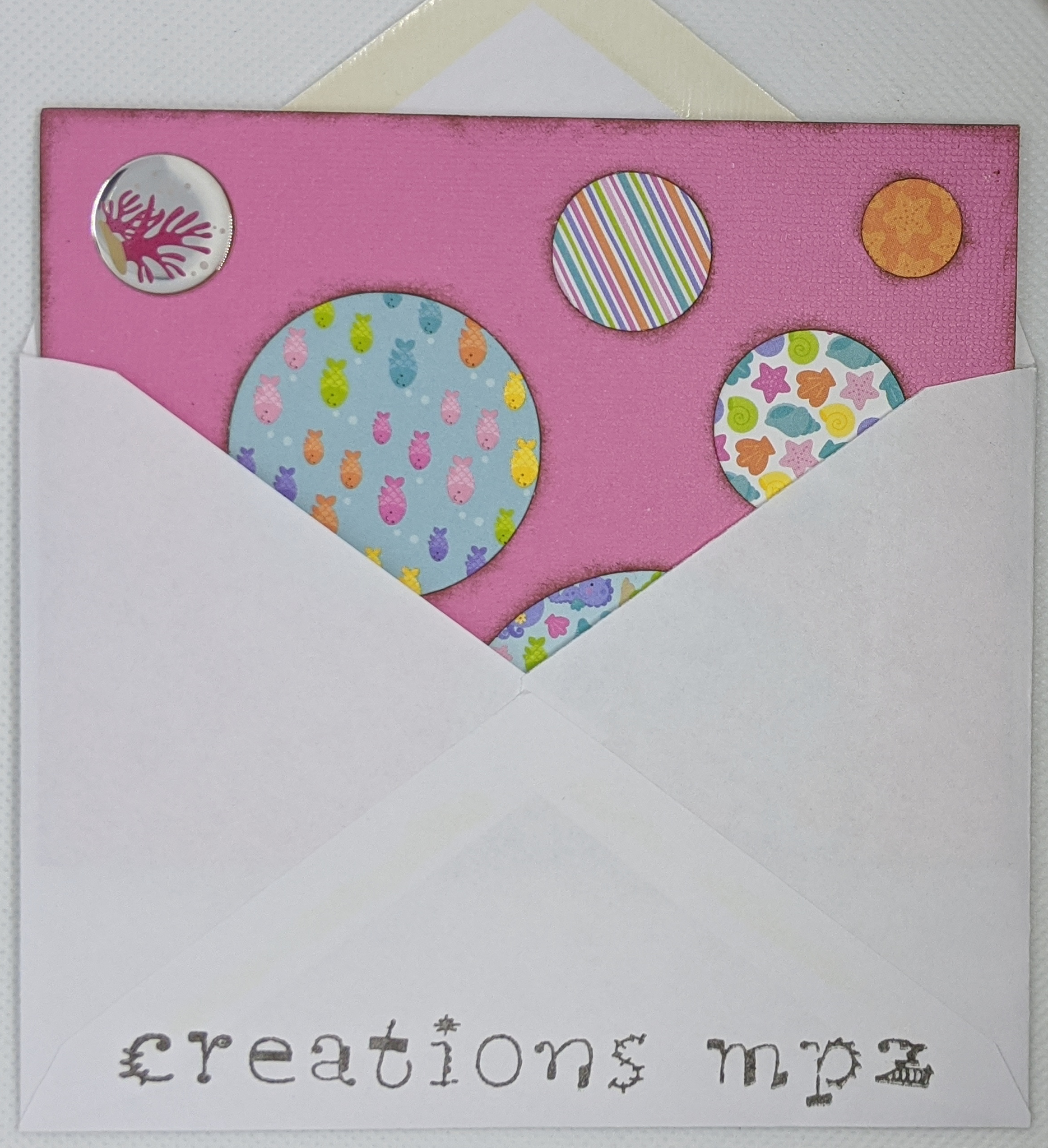 Carte bulles rose motifs sous l'océan enveloppe