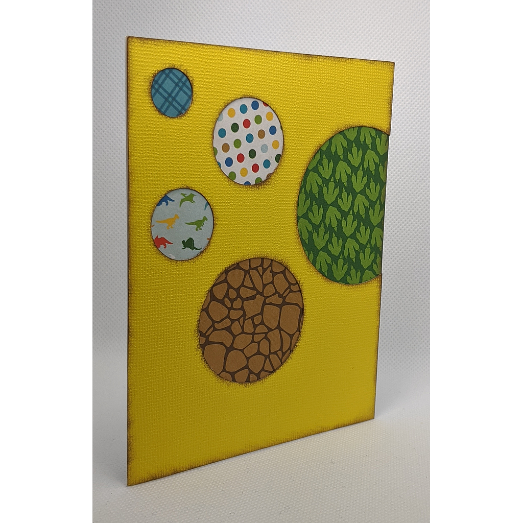 Carte bulles jaune motifs dinosaures